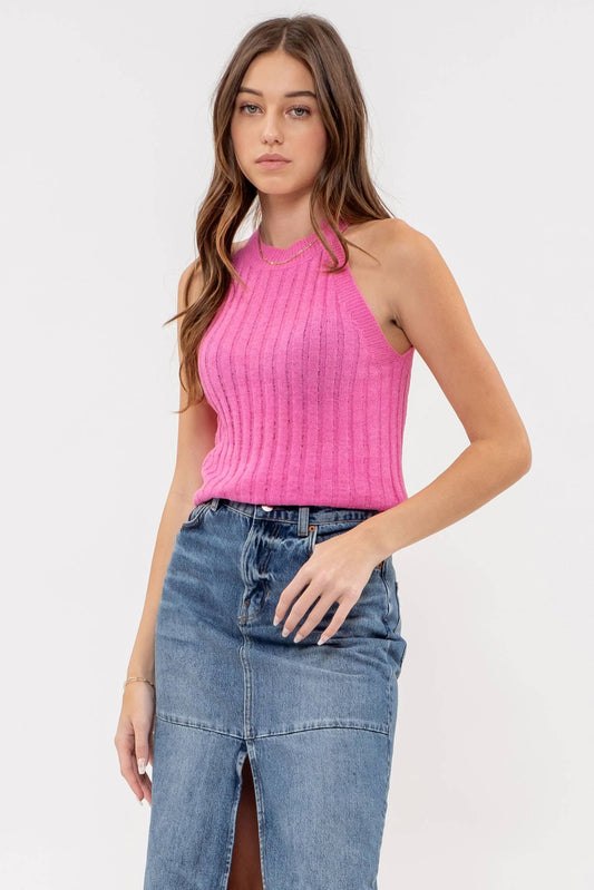 Flirty Ways (Pink) Halter Sweater Tank