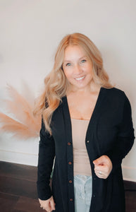 Have It All BLACK Wood Button Cardigan
