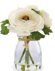 MUD PIE: Faux Ranunculus Bouquet in Glass Vase (Pink or White)